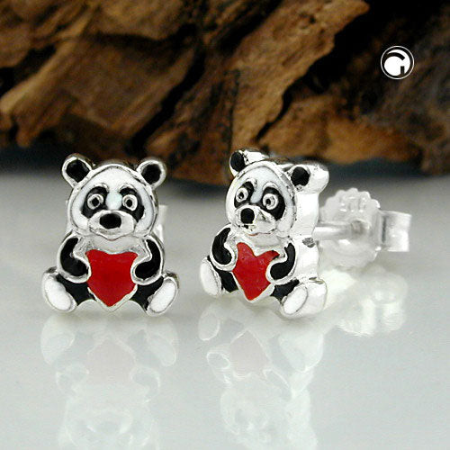 Stud earring 7x6mm children's earring panda bear colored lacquered silver 925