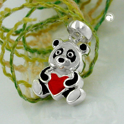 Pendant 13x9mm panda bear colored lacquered silver 925