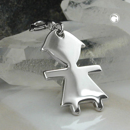 Pendant 20x14mm Charm Girl shiny rhodium-plated silver 925