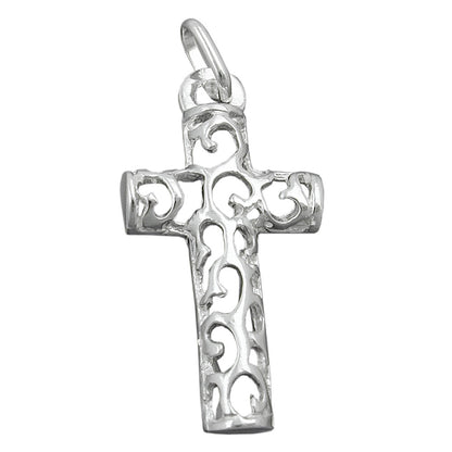 Pendant 28x14mm cross filigree openwork shiny silver 925