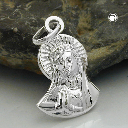 Pendant 16x11mm Mary praying shiny silver 925