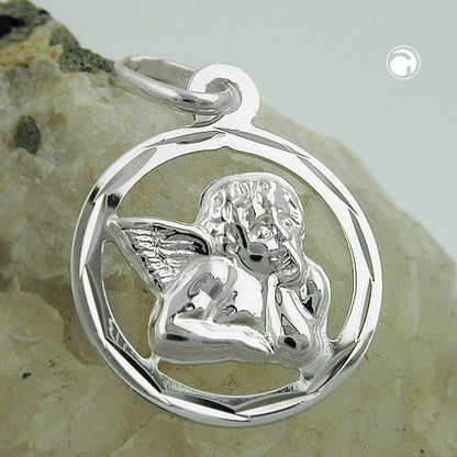 Pendant 15mm angel shiny, silver 925