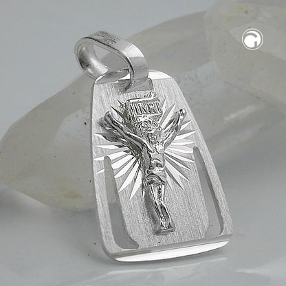 Pendant 18x13mm plate with Jesus matt-glossy diamond-cut silver 925