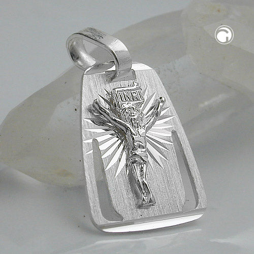 Pendant 18x13mm plate with Jesus matt-glossy diamond-cut silver 925