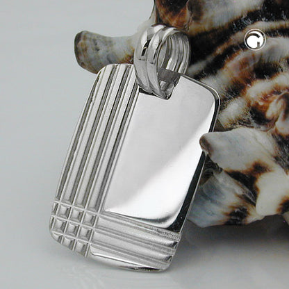 Pendant 24x17mm engraving plate with embossed pattern, shiny silver 925