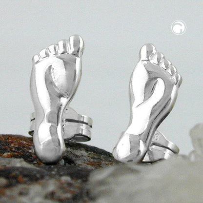 Stud earrings 12x4.5mm feet shiny silver 925