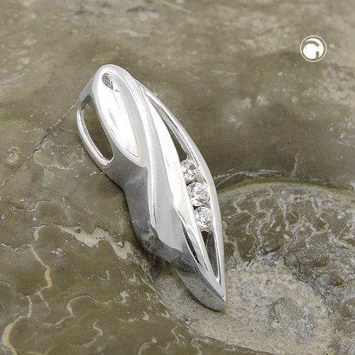 Pendant 20x6mm zirconia matt-glossy silver 925
