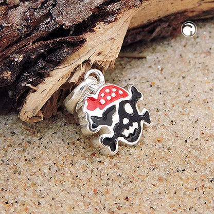 Pendant 8x9mm skull red-black lacquered silver 925