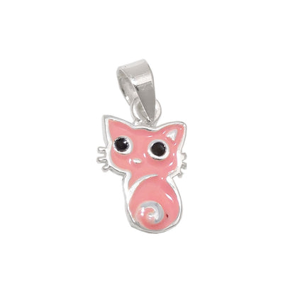 Pendant 11x8mm cat pink black lacquered silver 925