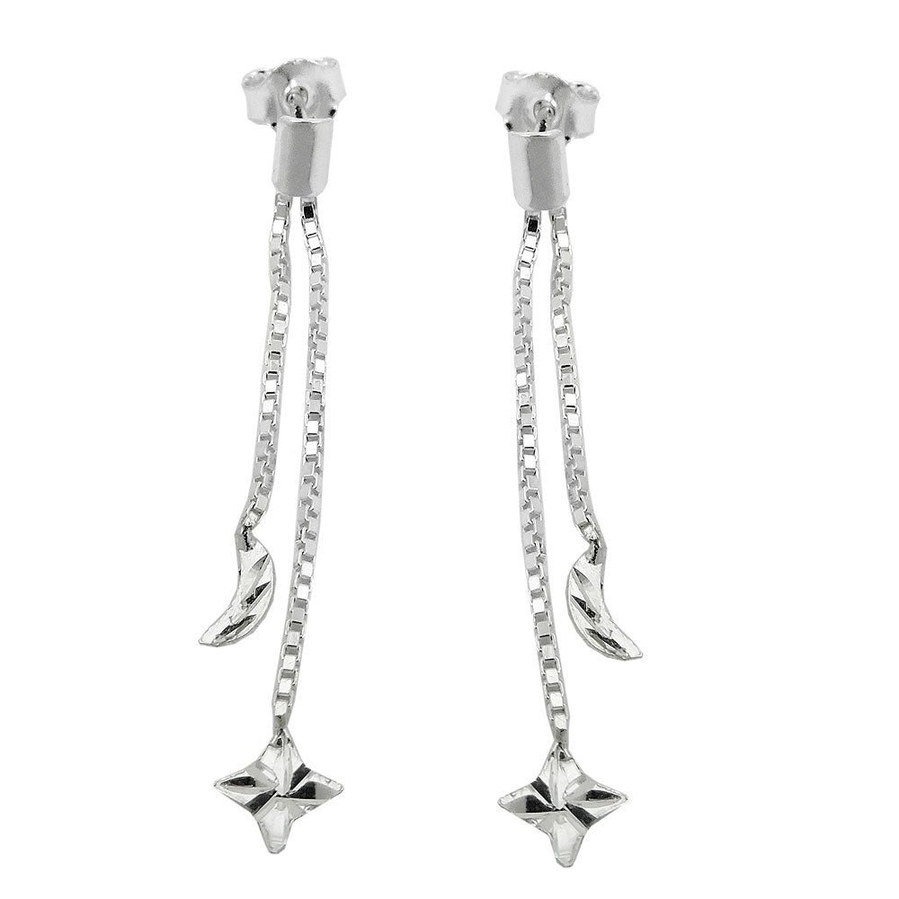 Ohrstecker Ohrring „41 mm Kette mit Mond & Stern“ Silber 925 – himmlisch & verspielt