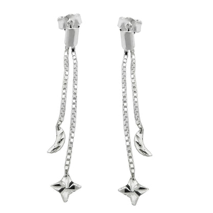 Stud earrings 41mm long chain with moon/star silver 925