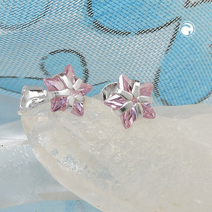 Stud earrings 6mm star zirconia pink silver 925