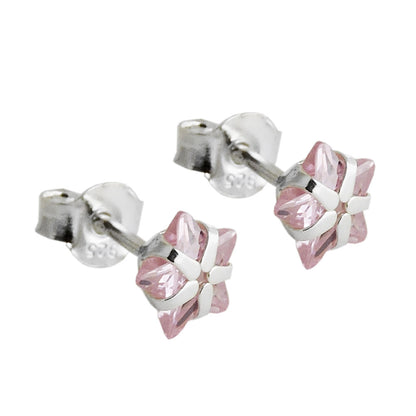 Stud earrings 6mm star zirconia pink silver 925