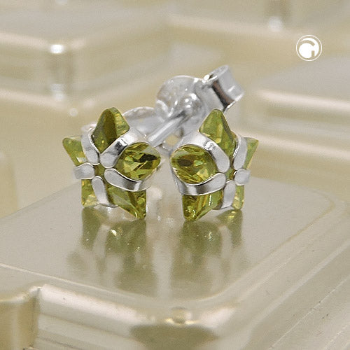 Ohrstecker Ohrring „6 mm Stern mit Zirkonia jonquil helloliv“ Silber 925 – funkelnd & verspielt