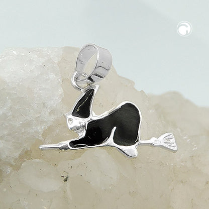 Pendant 10x16mm witch black enamelled silver 925