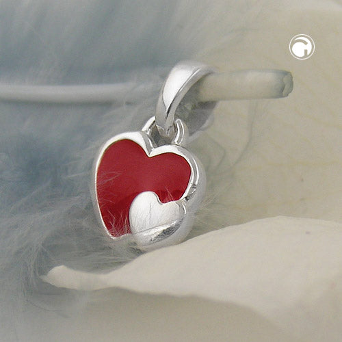 Pendant 8x9mm hearts red-silver, silver 925