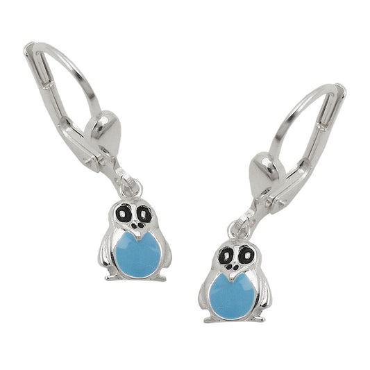 Ear leverback earrings 22x6mm penguin light blue painted silver 925