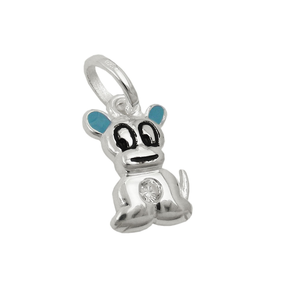 Pendant 12x8mm small dog light blue colored lacquered with zirconia silver 925