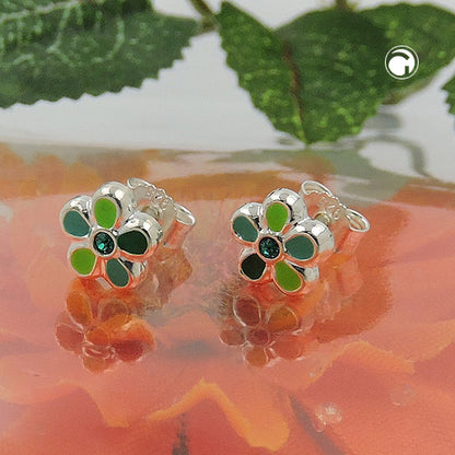 Stud earring 6.5mm children's earring flower green-lacquered silver 925