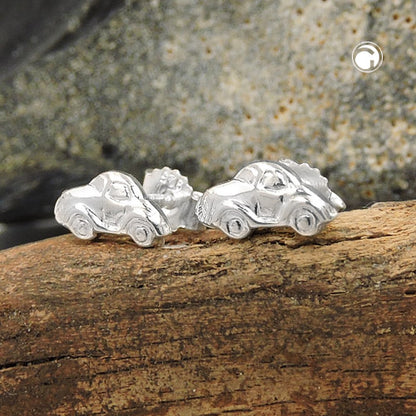 Stud earring 4x9mm small car shiny silver 925