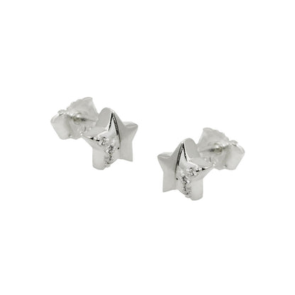 Stud earring 6mm star with zirconia partially matt silver 925
