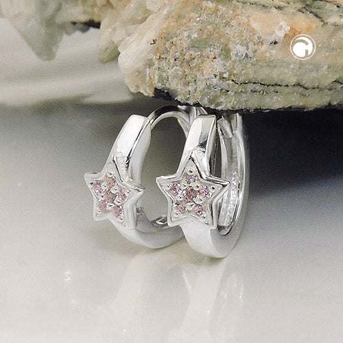 Creole 12x2mm Klappscharnier Stern mit Zirkonias pink Silber 925