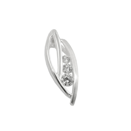 Pendant 17x6mm leaf-like matt-glossy with 3 zirconias silver 925