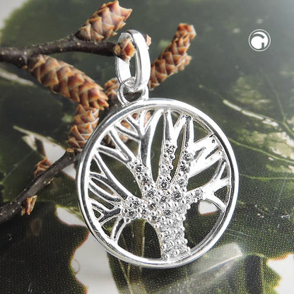 Anhänger 15mm Baum des Lebens mit Zirkonias Silber 925