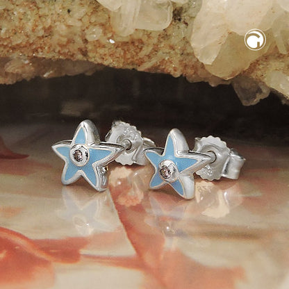 Stud earring 7x6mm children's earring star light blue zirconia pink silver 925