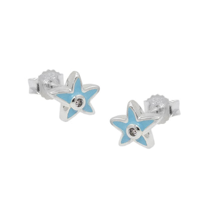 Stud earring 7x6mm children's earring star light blue zirconia pink silver 925