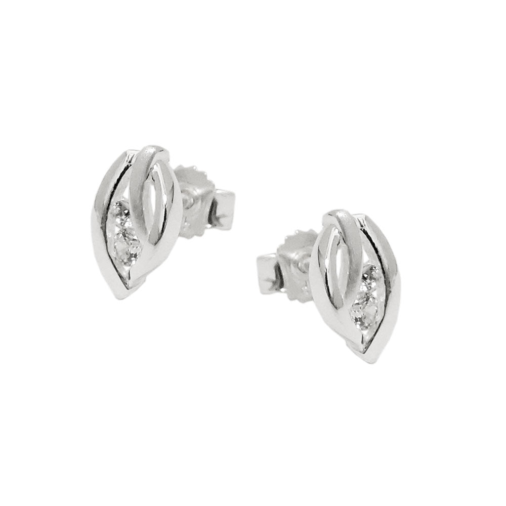 Ohrstecker Ohrring „9×5 mm Blatt matt-glänzend mit Zirkonias“ Silber 925 – elegant & naturinspiriert