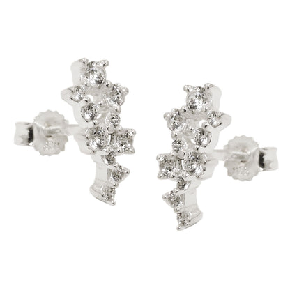 Stud earrings 13x6mm flower with zirconias silver 925