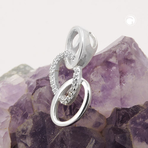 Pendant 21x10mm with 3 ellipses and zirconias Silver 925