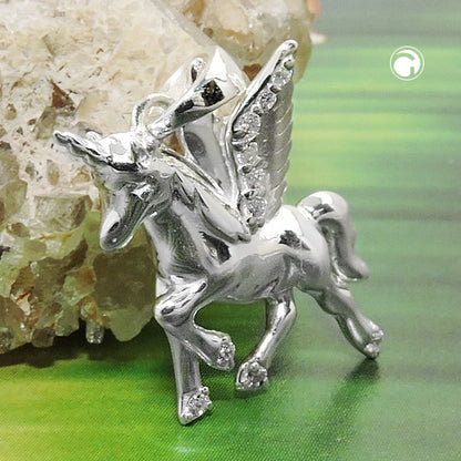 Pendant 18x15mm horse with a horn and wings zirconia silver 925