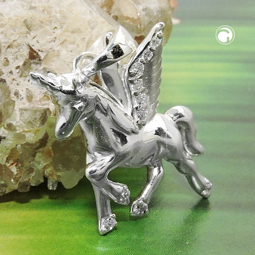 Pendant 18x15mm horse with a horn and wings zirconia silver 925