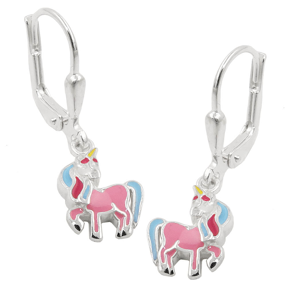 Ear stud earrings 26x8mm horse with a horn colored lacquered silver 925