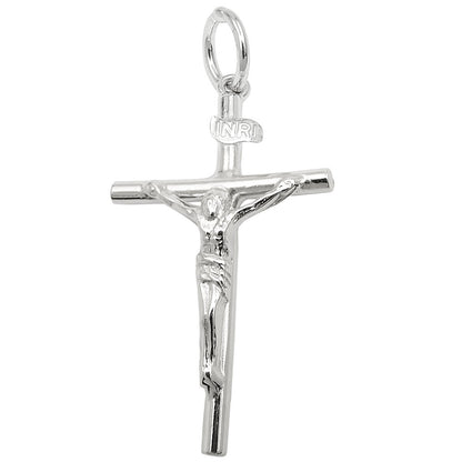 Pendant 32x18mm cross with Jesus shiny silver 925
