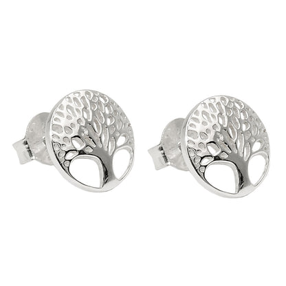 Stud earrings 10mm tree of life filigree shiny silver 925