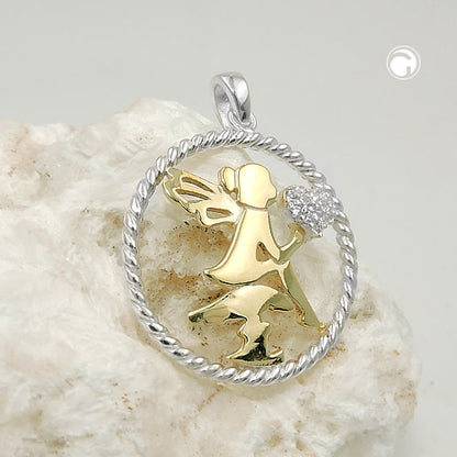 Pendant 21mm elf bicolor with heart made of zirconias silver 925