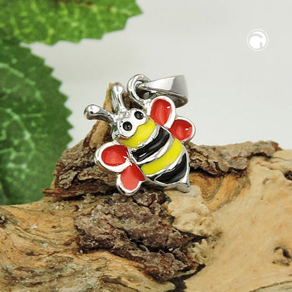 Pendant 10x10mm bee red-yellow-black enamelled silver 925