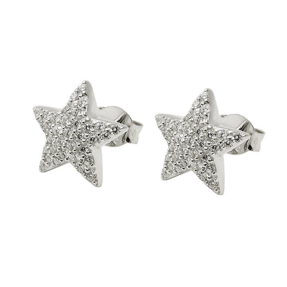 Stud earrings 10x10mm star zirconia white rhodium-plated silver 925