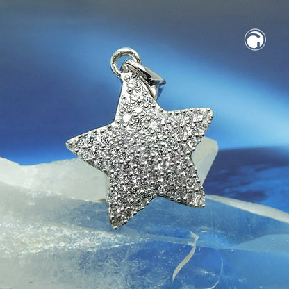 Pendant 13x13mm star with many zirconias rhodium-plated silver 925