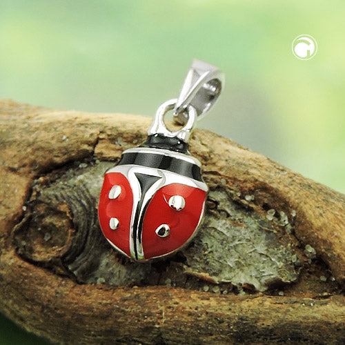 Pendant 9x7mm ladybug red-black enamelled silver 925