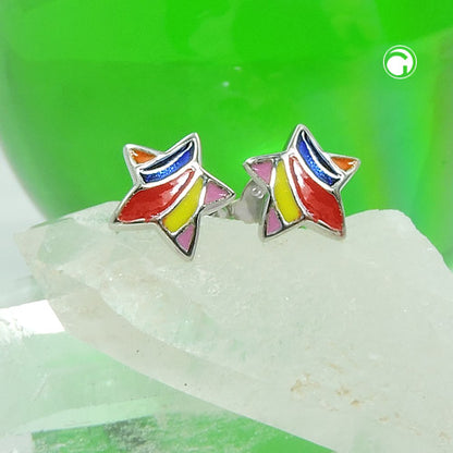 Stud earring 7x7mm star colored enamelled silver 925