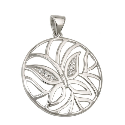 Pendant 23mm butterfly with zirconias shiny rhodium-plated silver 925