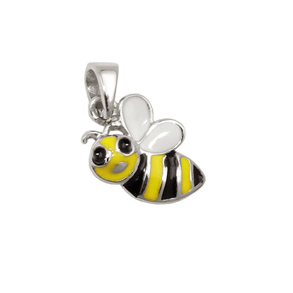 Pendant 9x11mm bee yellow-black-white enamelled silver 925