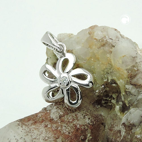 Anhänger „10 mm Blume mit Zirkonia“ Silber 925 – glänzend & rhodiniert