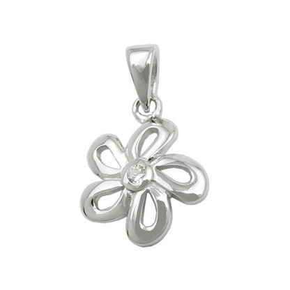 Pendant 10mm flower with zirconia shiny rhodium-plated silver 925
