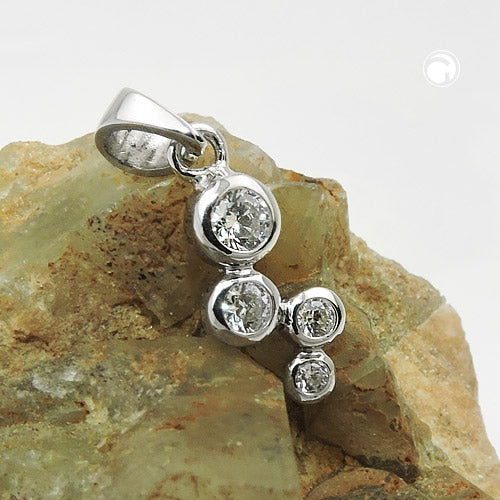 Pendant 12x6mm zirconias shiny rhodium-plated silver 925
