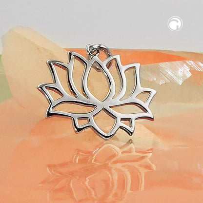 Pendant 18x24mm stylized flower shiny rhodium-plated silver 925